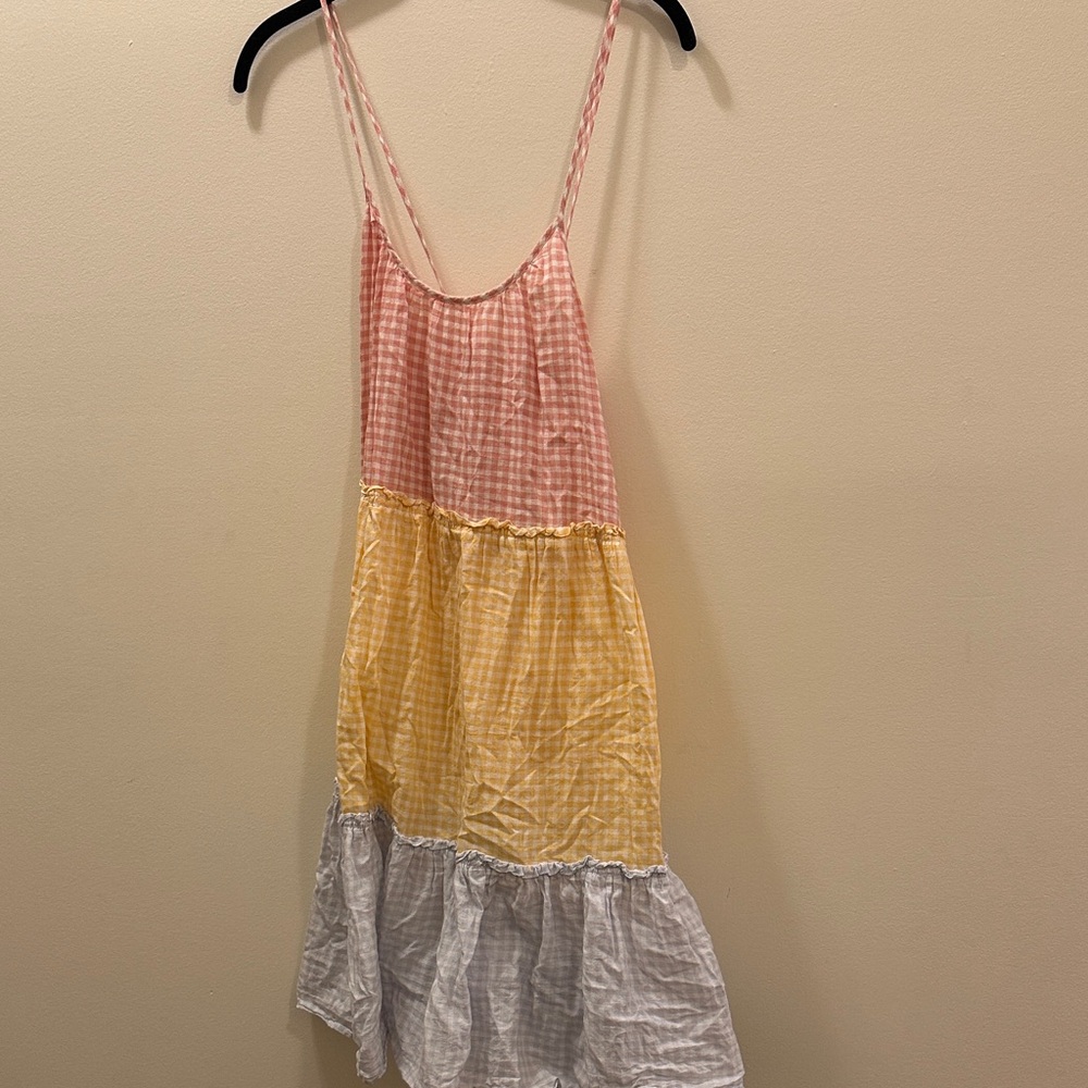 Madewell Pink, Yellow, and White Gingham Swimsuit Coverup Sheer Dress